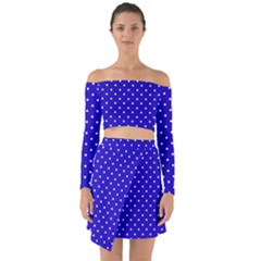 Little  Dots Royal Blue Off Shoulder Top With Skirt Set