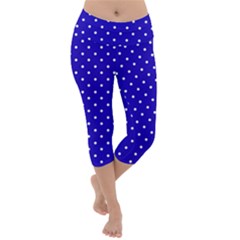 Little  Dots Royal Blue Lightweight Velour Capri Yoga Leggings by snowwhitegirl