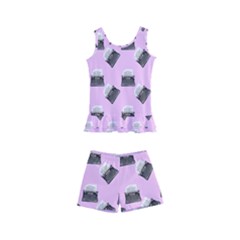 Retro Typewriter Pink Pattern Kid s Boyleg Swimsuit