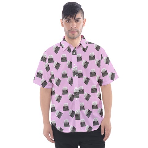 Retro Typewriter Pink Pattern Men s Short Sleeve Shirt by snowwhitegirl