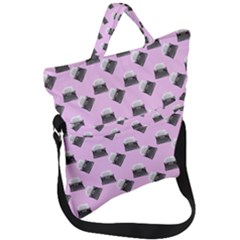 Retro Typewriter Pink Pattern Fold Over Handle Tote Bag