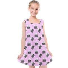 Retro Typewriter Pink Pattern Kids  Cross Back Dress by snowwhitegirl