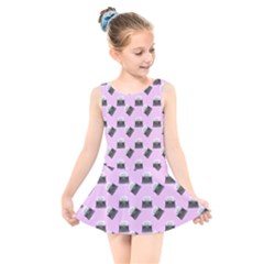 Retro Typewriter Pink Pattern Kids  Skater Dress Swimsuit