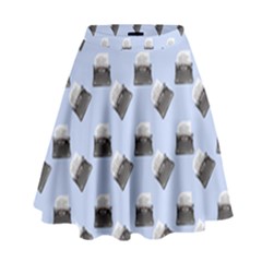 Retro Typewriter Blue Pattern High Waist Skirt by snowwhitegirl