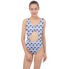 Retro Typewriter Blue Pattern Center Cut Out Swimsuit