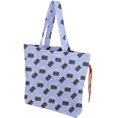 Retro Typewriter Blue Pattern Drawstring Tote Bag