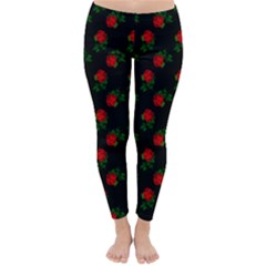 Red Roses Black Classic Winter Leggings by snowwhitegirl