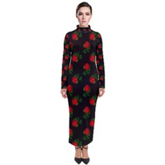 Red Roses Black Turtleneck Maxi Dress