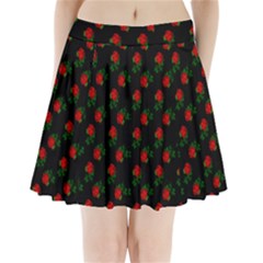 Red Roses Black Pleated Mini Skirt by snowwhitegirl