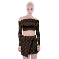 Red Roses Black Off Shoulder Top With Mini Skirt Set by snowwhitegirl