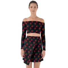 Red Roses Black Off Shoulder Top With Skirt Set by snowwhitegirl