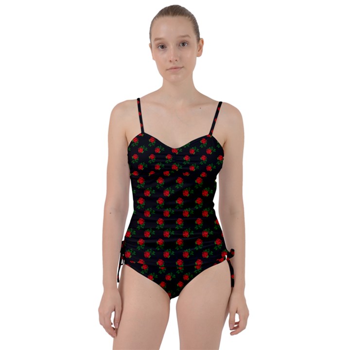 Red Roses Black Sweetheart Tankini Set