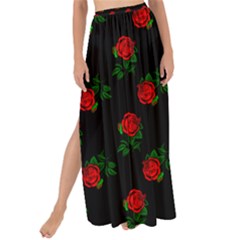 Red Roses Black Maxi Chiffon Tie-up Sarong by snowwhitegirl