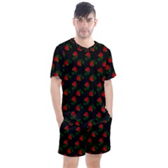 Red Roses Black Men s Mesh Tee And Shorts Set