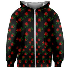 Red Roses Black Kids Zipper Hoodie Without Drawstring by snowwhitegirl