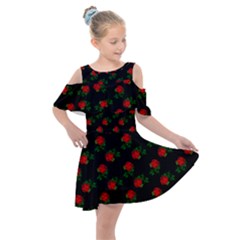 Red Roses Black Kids  Shoulder Cutout Chiffon Dress