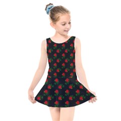 Red Roses Black Kids  Skater Dress Swimsuit