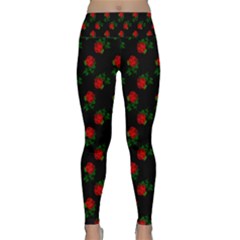 Red Roses Black Lightweight Velour Classic Yoga Leggings