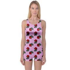 Red Roses Pink One Piece Boyleg Swimsuit by snowwhitegirl