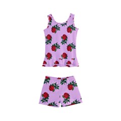 Red Roses Pink Kid s Boyleg Swimsuit