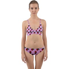 Red Roses Pink Wrap Around Bikini Set