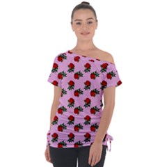 Red Roses Pink Tie-up Tee