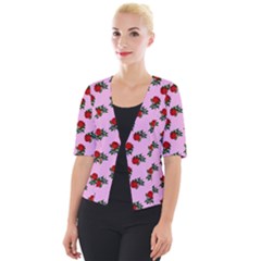 Red Roses Pink Cropped Button Cardigan