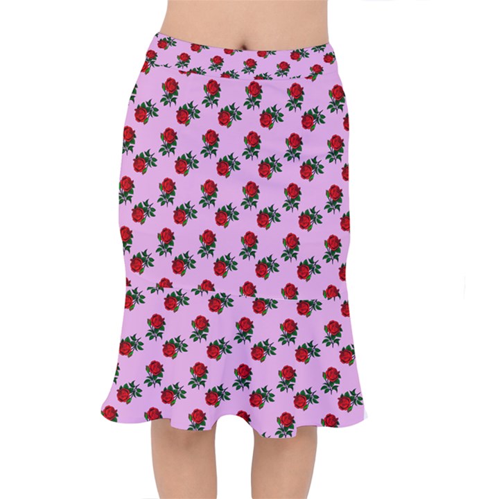 Red Roses Pink Mermaid Skirt