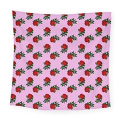 Red Roses Pink Square Tapestry (large)