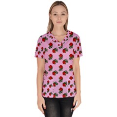 Red Roses Pink Women s V-neck Scrub Top by snowwhitegirl