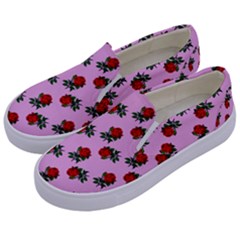 Red Roses Pink Kids  Canvas Slip Ons by snowwhitegirl