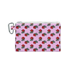 Red Roses Pink Canvas Cosmetic Bag (small)