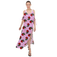 Red Roses Pink Maxi Chiffon Cover Up Dress