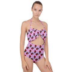 Red Roses Pink Scallop Top Cut Out Swimsuit