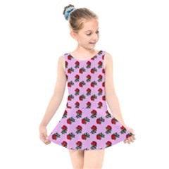 Red Roses Pink Kids  Skater Dress Swimsuit