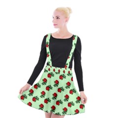 Red Roses Green Suspender Skater Skirt by snowwhitegirl