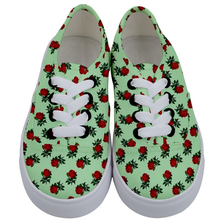 Red Roses Green Kids  Classic Low Top Sneakers