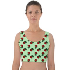 Red Roses Green Velvet Crop Top