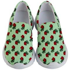 Red Roses Green Kid s Lightweight Slip Ons