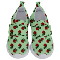 Red Roses Green Velcro Strap Shoes