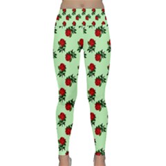 Red Roses Green Lightweight Velour Classic Yoga Leggings by snowwhitegirl