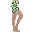 Red Roses Green Lightweight Velour Yoga Shorts View3