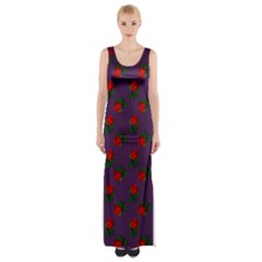 Red Roses Purple Maxi Thigh Split Dress by snowwhitegirl