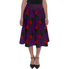 Red Roses Purple Perfect Length Midi Skirt