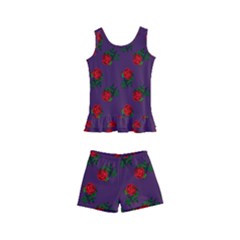 Red Roses Purple Kid s Boyleg Swimsuit