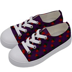 Red Roses Purple Kids  Low Top Canvas Sneakers