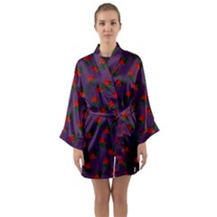 Red Roses Purple Long Sleeve Kimono Robe