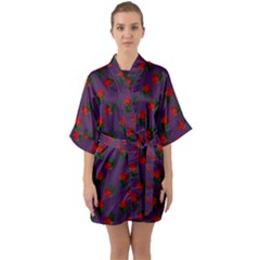 Red Roses Purple Quarter Sleeve Kimono Robe