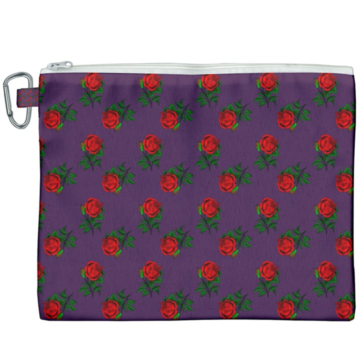 Red Roses Purple Canvas Cosmetic Bag (XXXL)