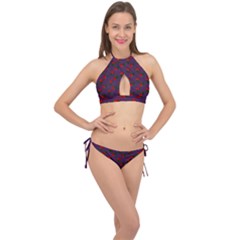 Red Roses Purple Cross Front Halter Bikini Set